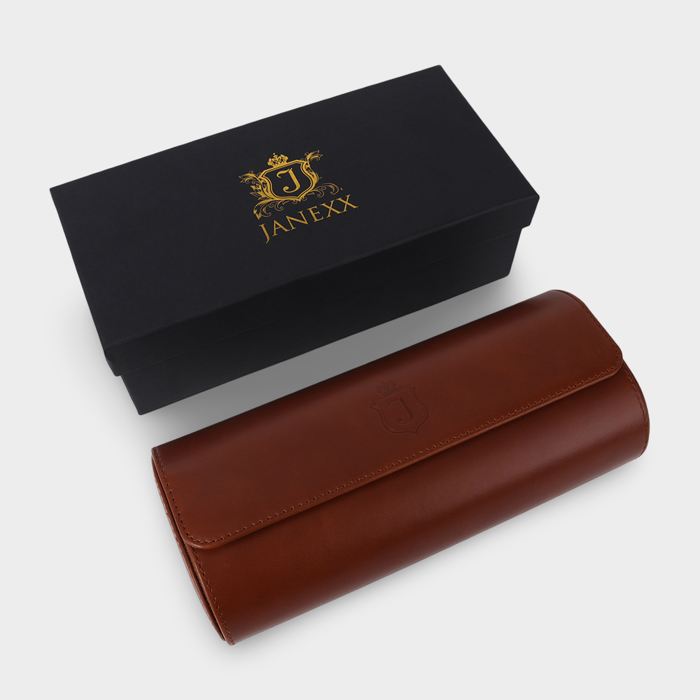 Janexx Premium Leder-Uhrenetui für 3 Uhren - Rehbraun