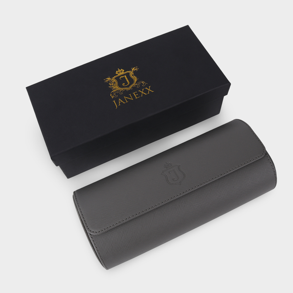 Janexx Premium Leder-Uhrenetui für 3 Uhren - Lichtgrau