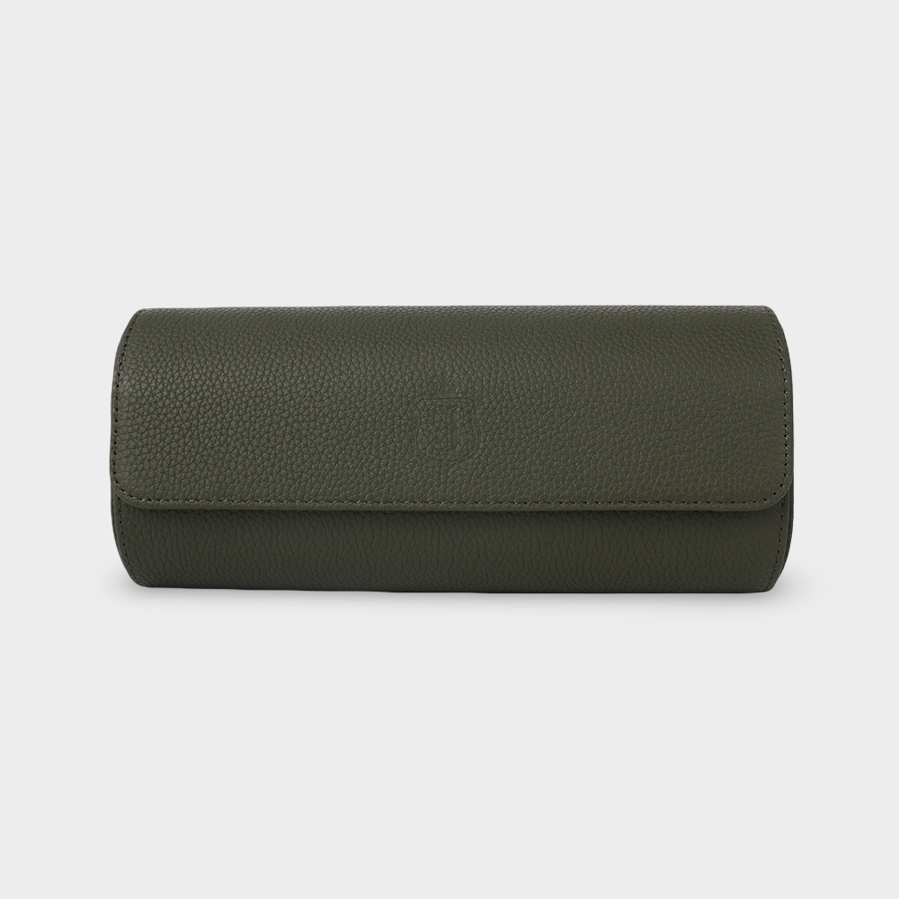 Janexx Premium Leder-Uhrenetui für 3 Uhren - Olivgrün