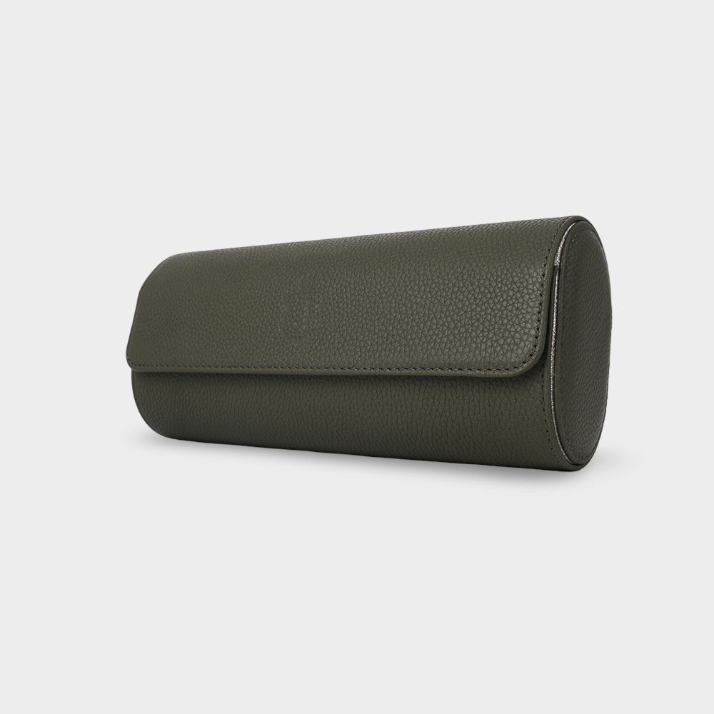Janexx Premium Leder-Uhrenetui für 3 Uhren - Olivgrün