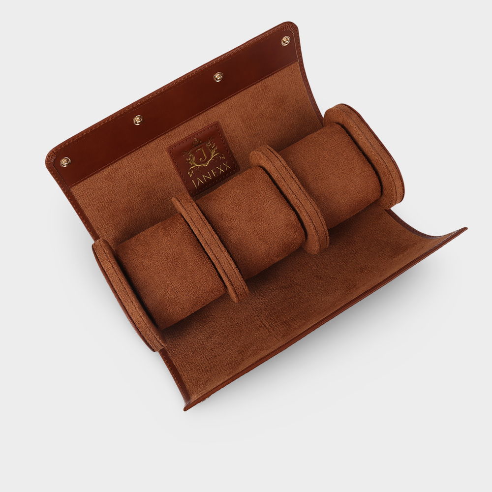 Janexx Premium Leder-Uhrenetui für 3 Uhren - Rehbraun