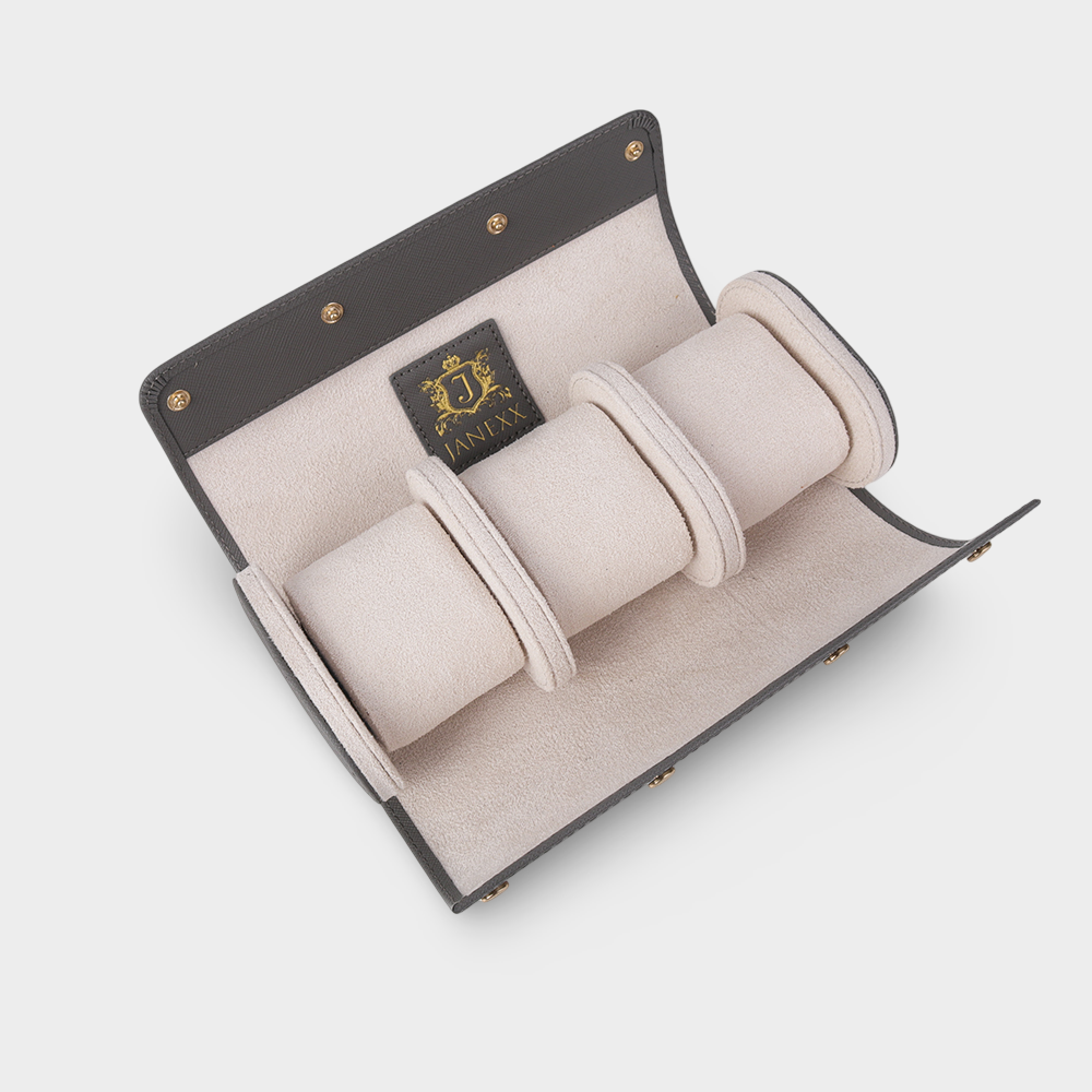 Janexx Premium Leder-Uhrenetui für 3 Uhren - Lichtgrau