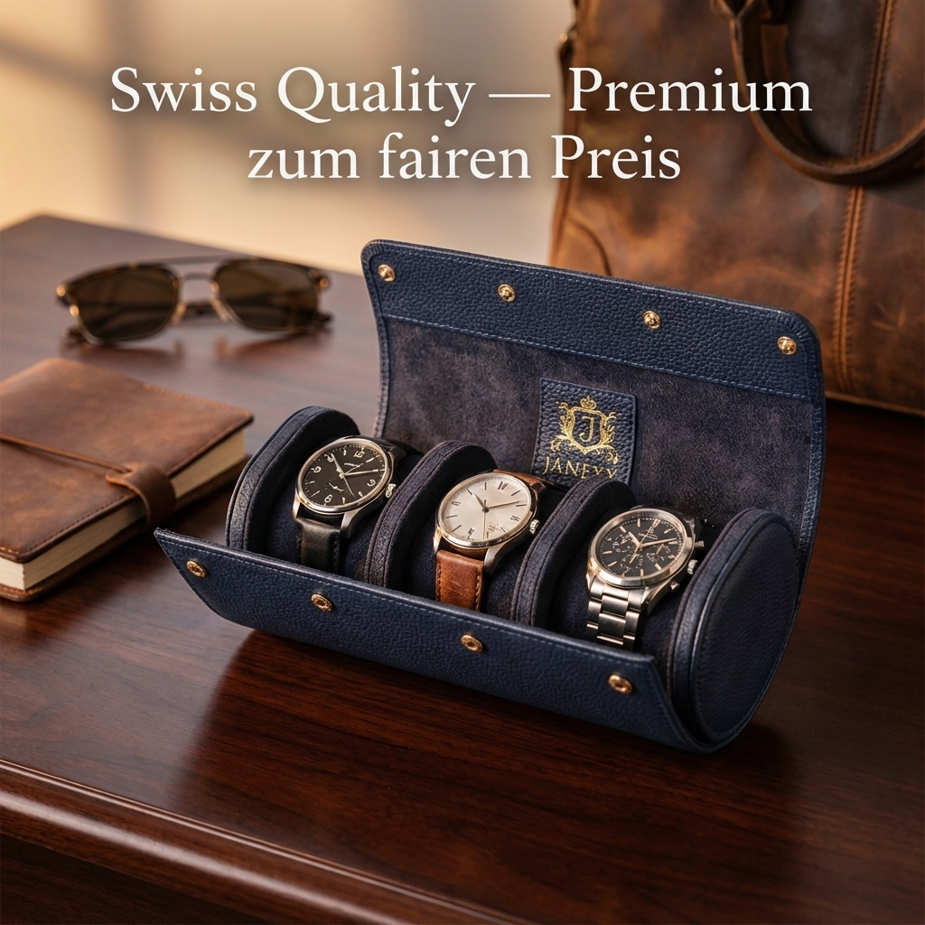 Janexx Leder Uhrenetui für 3 Uhren – 
Janexx Uhrenrolle aus Leder – Premium Qualität
Innenpolster Uhrenetui – sicherer Schutz für Armbanduhren