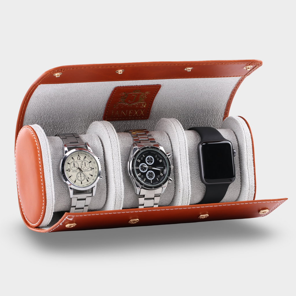 Janexx Leder Uhrenetui für 3 Uhren – Cognac Braun
Janexx Uhrenrolle aus Leder – Premium Qualität
Innenpolster Uhrenetui – sicherer Schutz für Armbanduhren