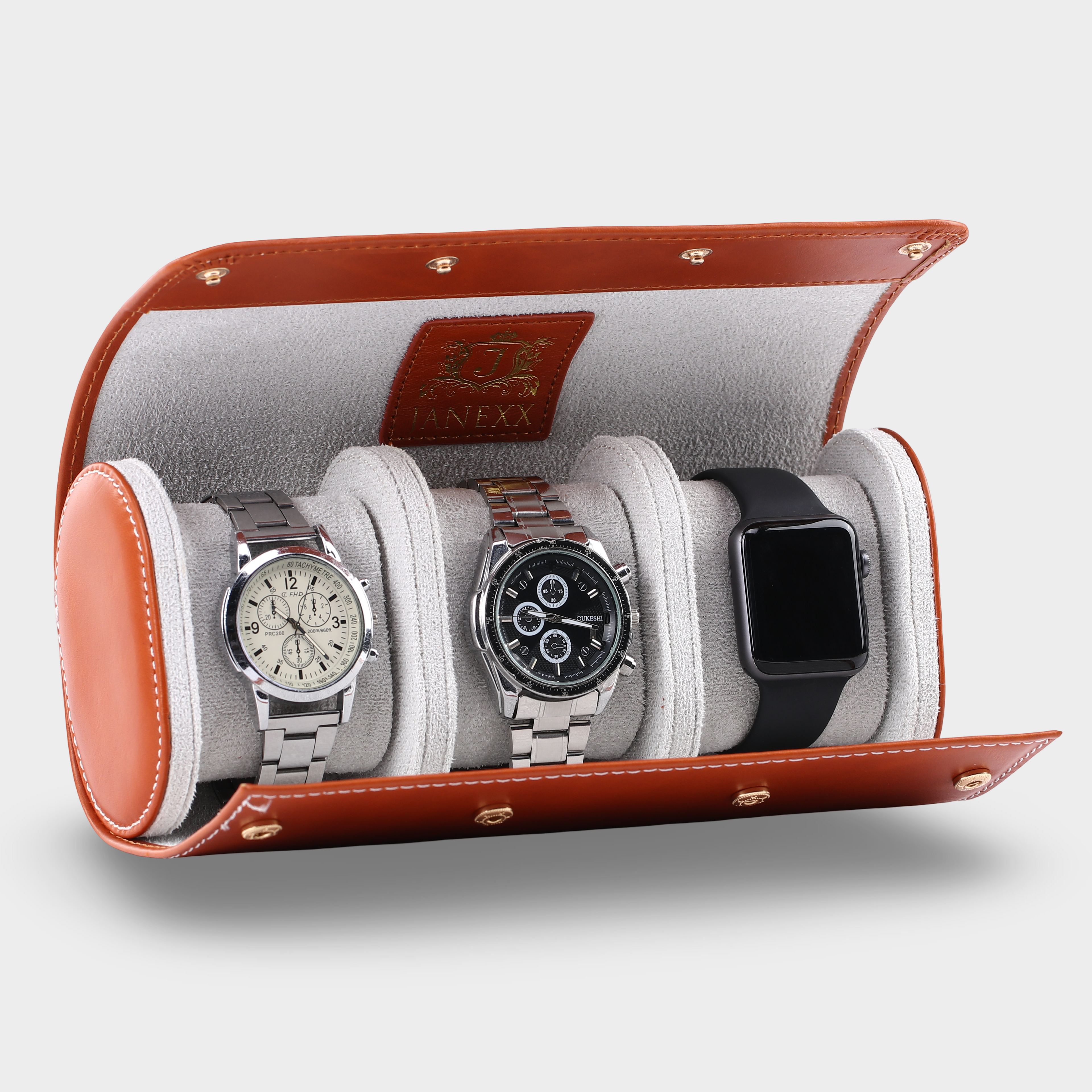 Janexx Leder Uhrenetui für 3 Uhren – Cognac Braun
Janexx Uhrenrolle aus Leder – Premium Qualität
Innenpolster Uhrenetui – sicherer Schutz für Armbanduhren