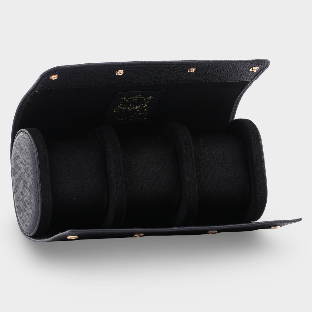 Janexx Premium Leder-Uhrenetui für 3 Uhren - Phantomschwarz