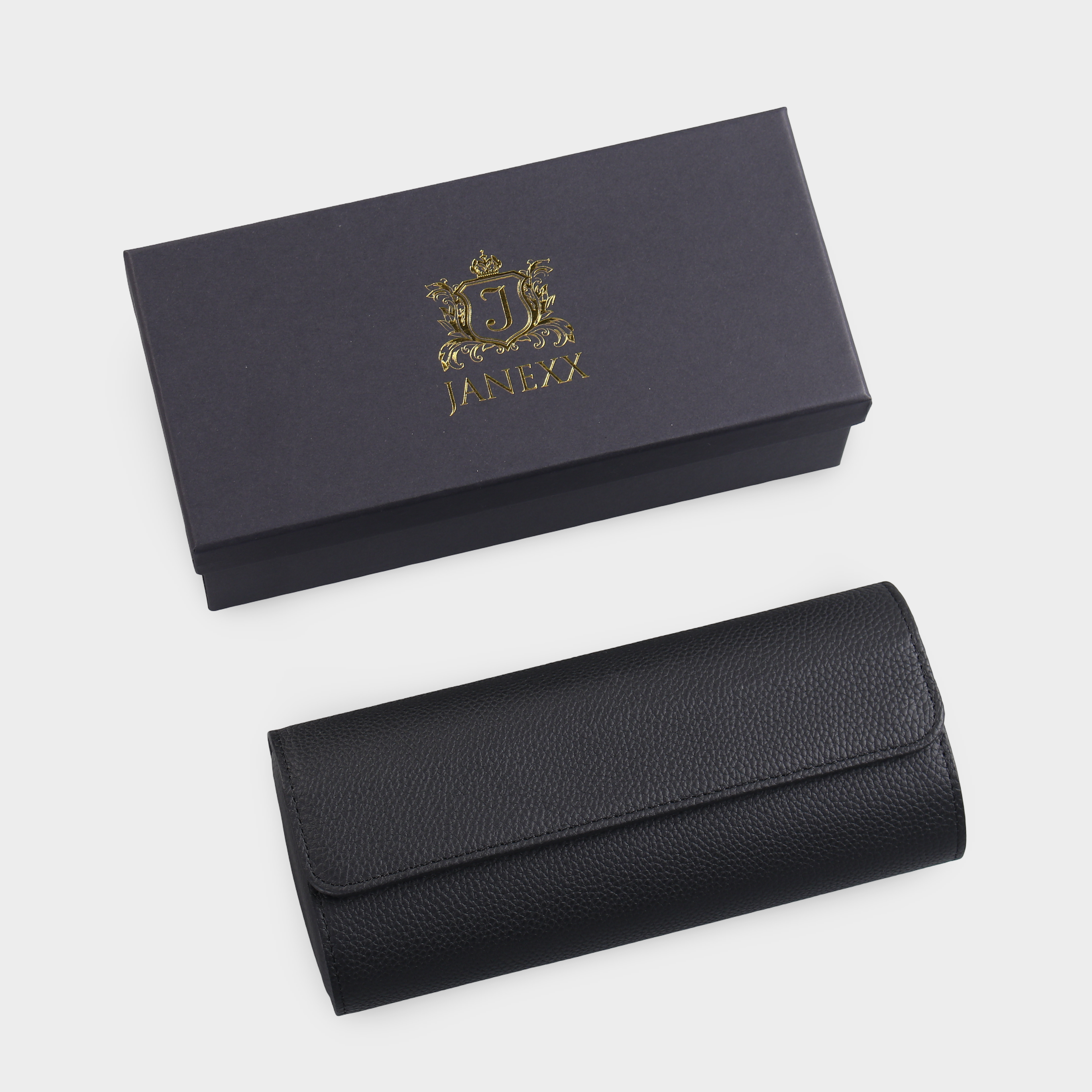 Janexx Premium Leder-Uhrenetui für 3 Uhren - Phantomschwarz