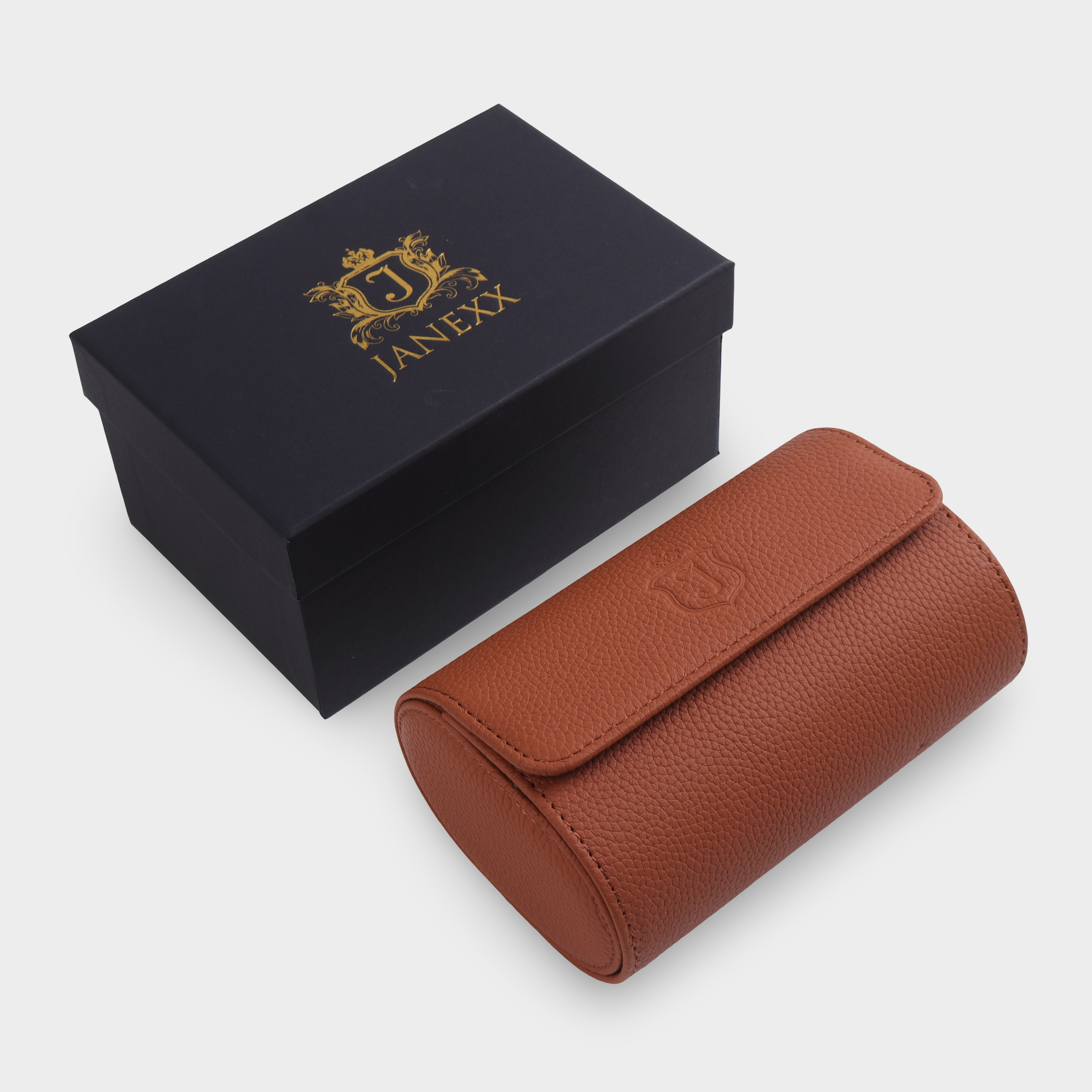 Janexx Premium Leder-Uhrenetui für 2 Uhren - Cognac Braun