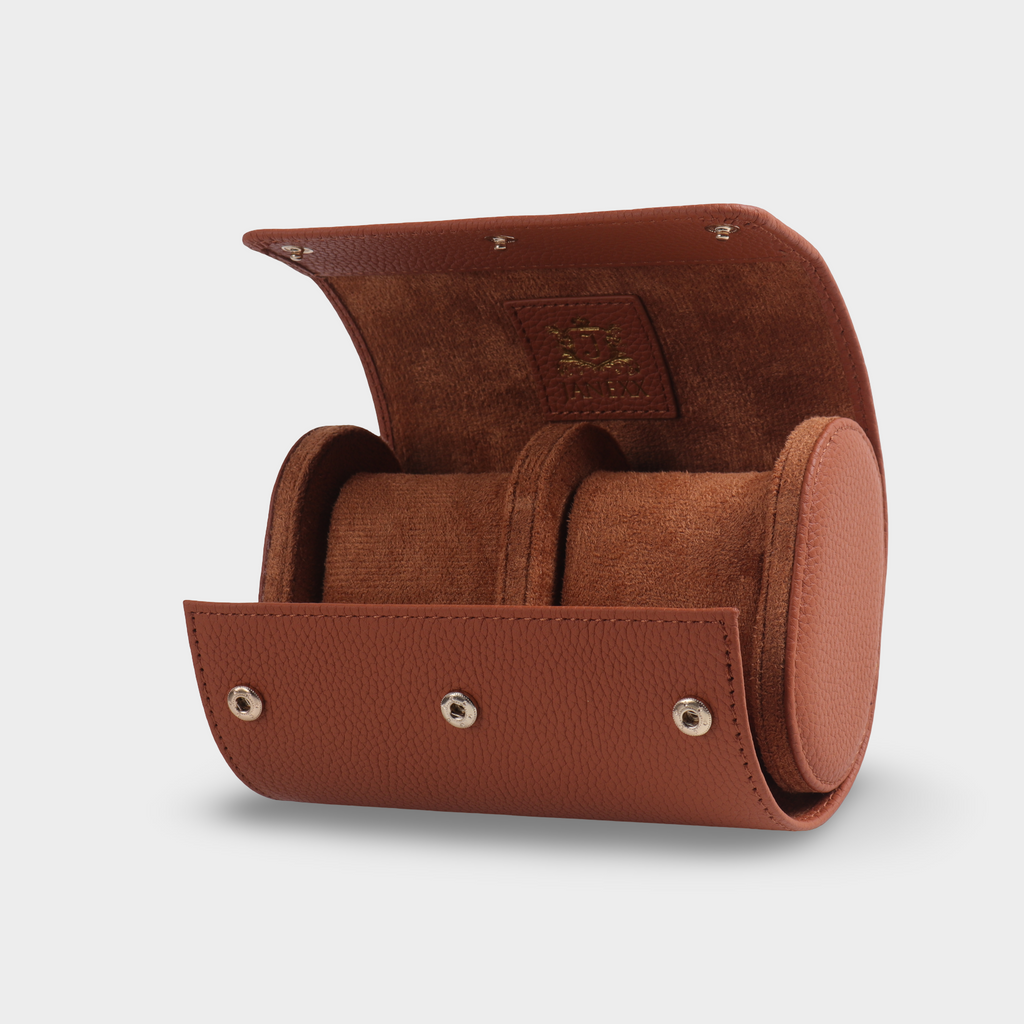 Janexx Premium Leder-Uhrenetui für 2 Uhren - Cognac Braun