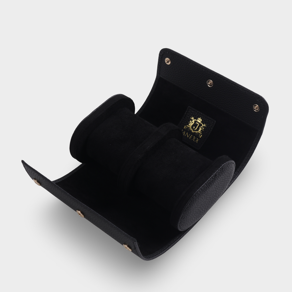 Janexx Premium Leder-Uhrenetui für 2 Uhren - Phantomschwarz