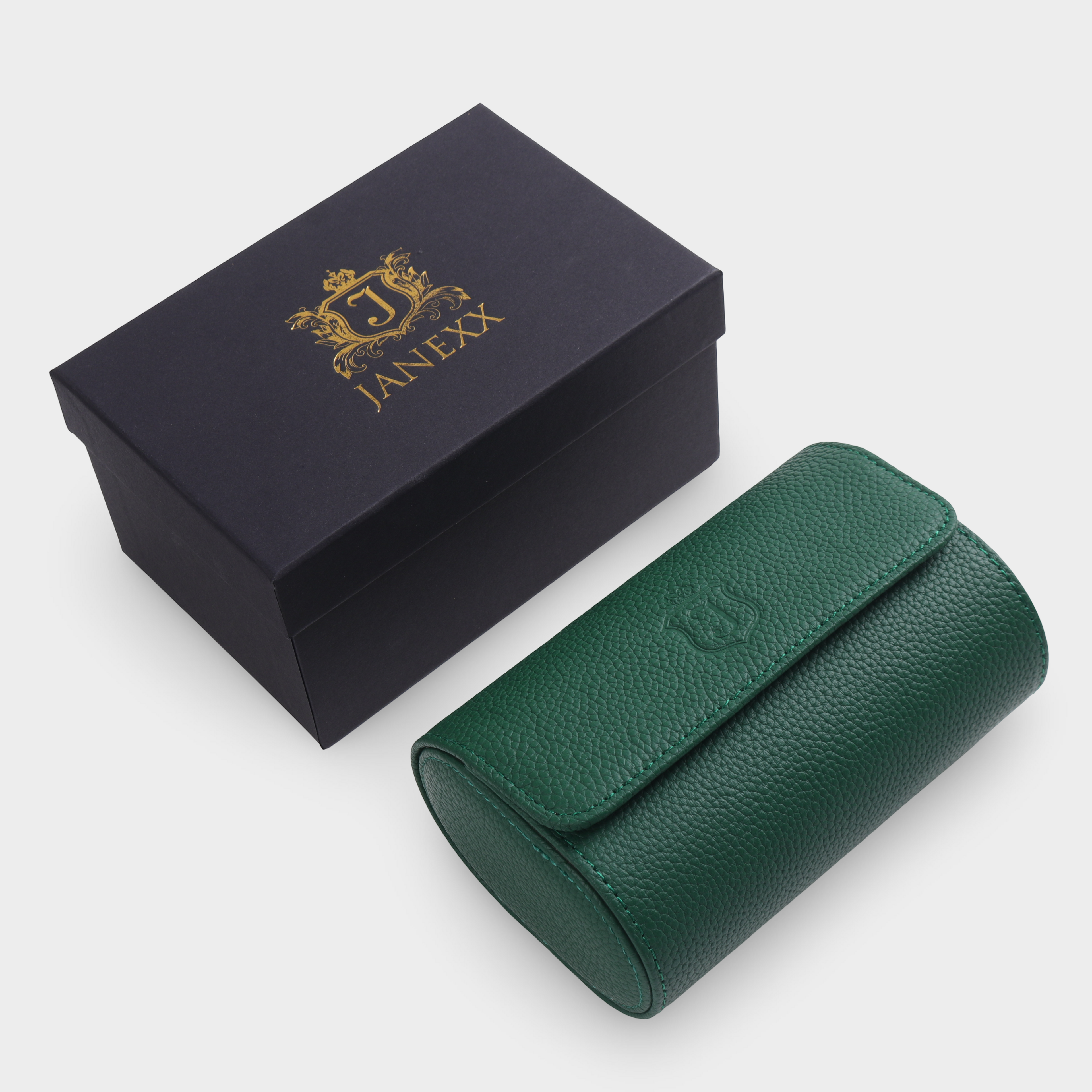 Janexx Premium Leder-Uhrenetui für 2 Uhren - Waldgrün