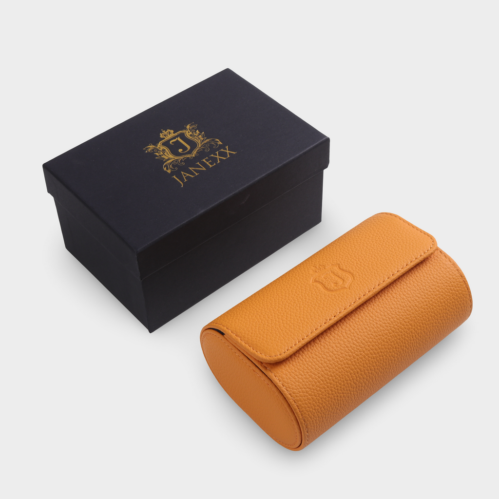 Janexx Premium Leder-Uhrenetui für 2 Uhren - Orange