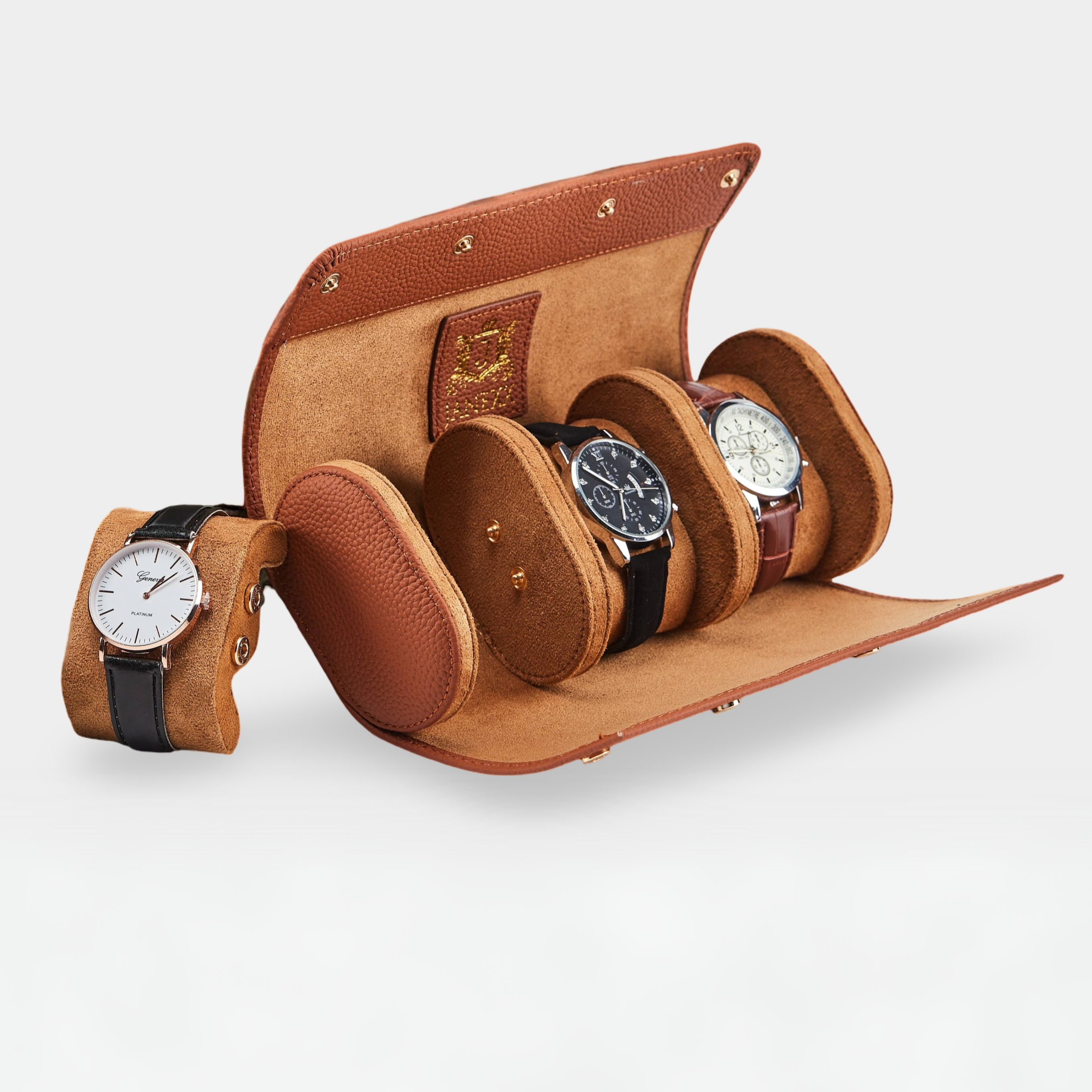 Janexx Leder Uhrenetui für 3 Uhren – Cognac
Janexx Uhrenrolle aus Leder – Premium Qualität
Innenpolster Uhrenetui – sicherer Schutz für Armbanduhren