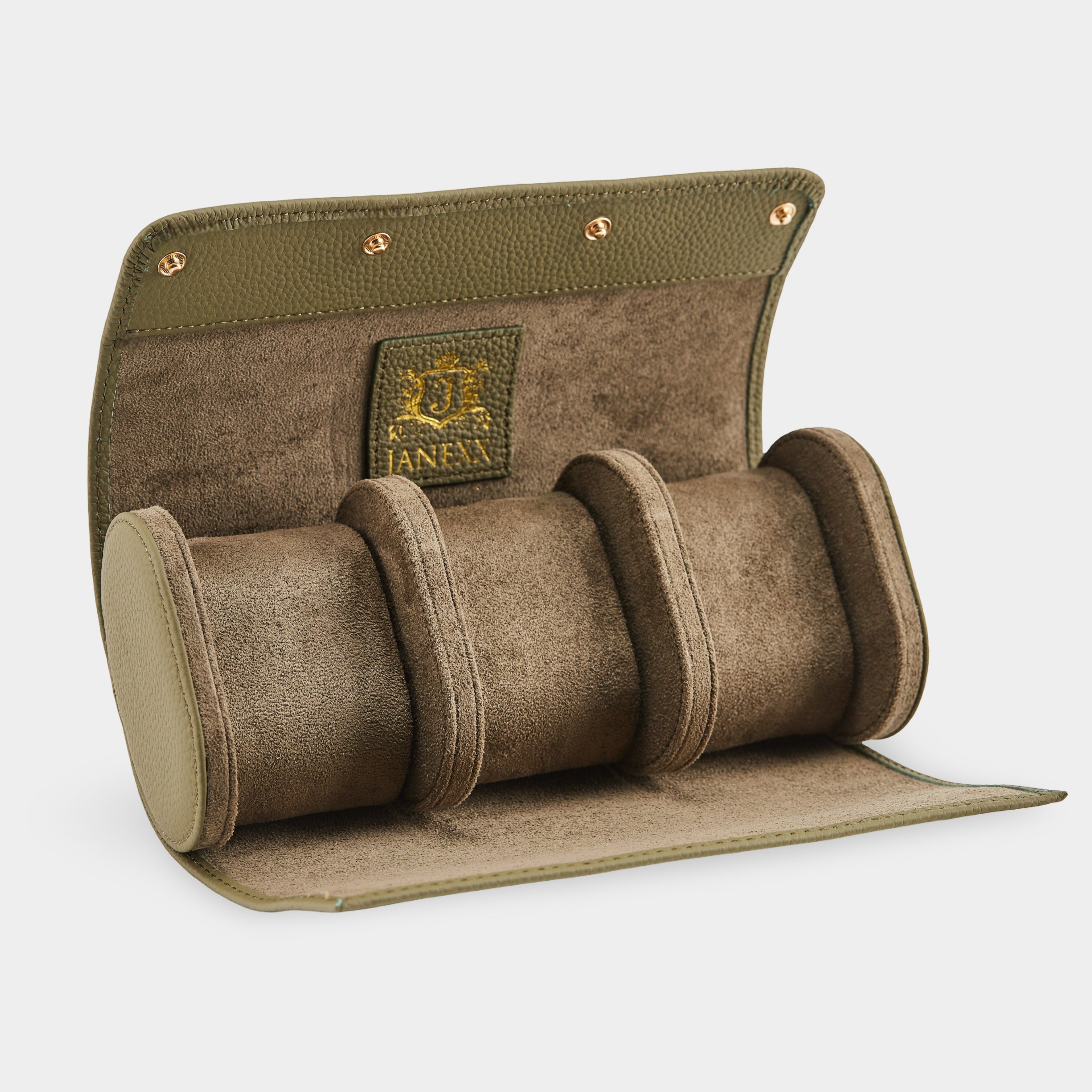 Janexx Leder Uhrenetui für 3 Uhren – Olivgrün
Janexx Uhrenrolle aus Leder – Premium Qualität
Innenpolster Uhrenetui – sicherer Schutz für Armbanduhren