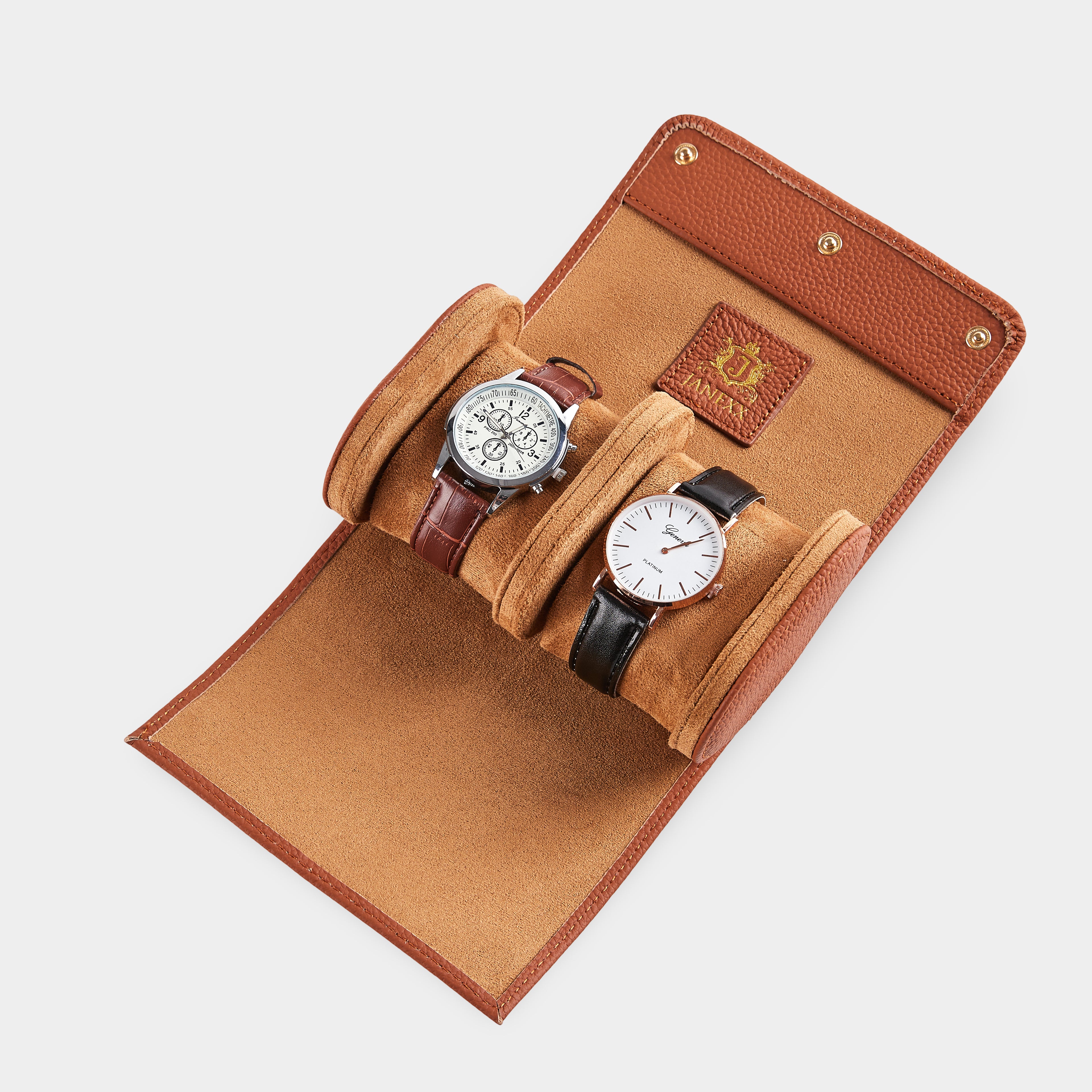 Janexx Leder Uhrenetui für 2 Uhren – Cognac Braun
Janexx Uhrenrolle aus Leder – Premium Qualität
Innenpolster Uhrenetui – sicherer Schutz für Armbanduhren