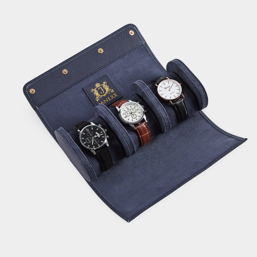 Janexx Leder Uhrenetui für 3 Uhren – Königsblau
Janexx Uhrenrolle aus Leder – Premium Qualität
Innenpolster Uhrenetui – sicherer Schutz für Armbanduhren