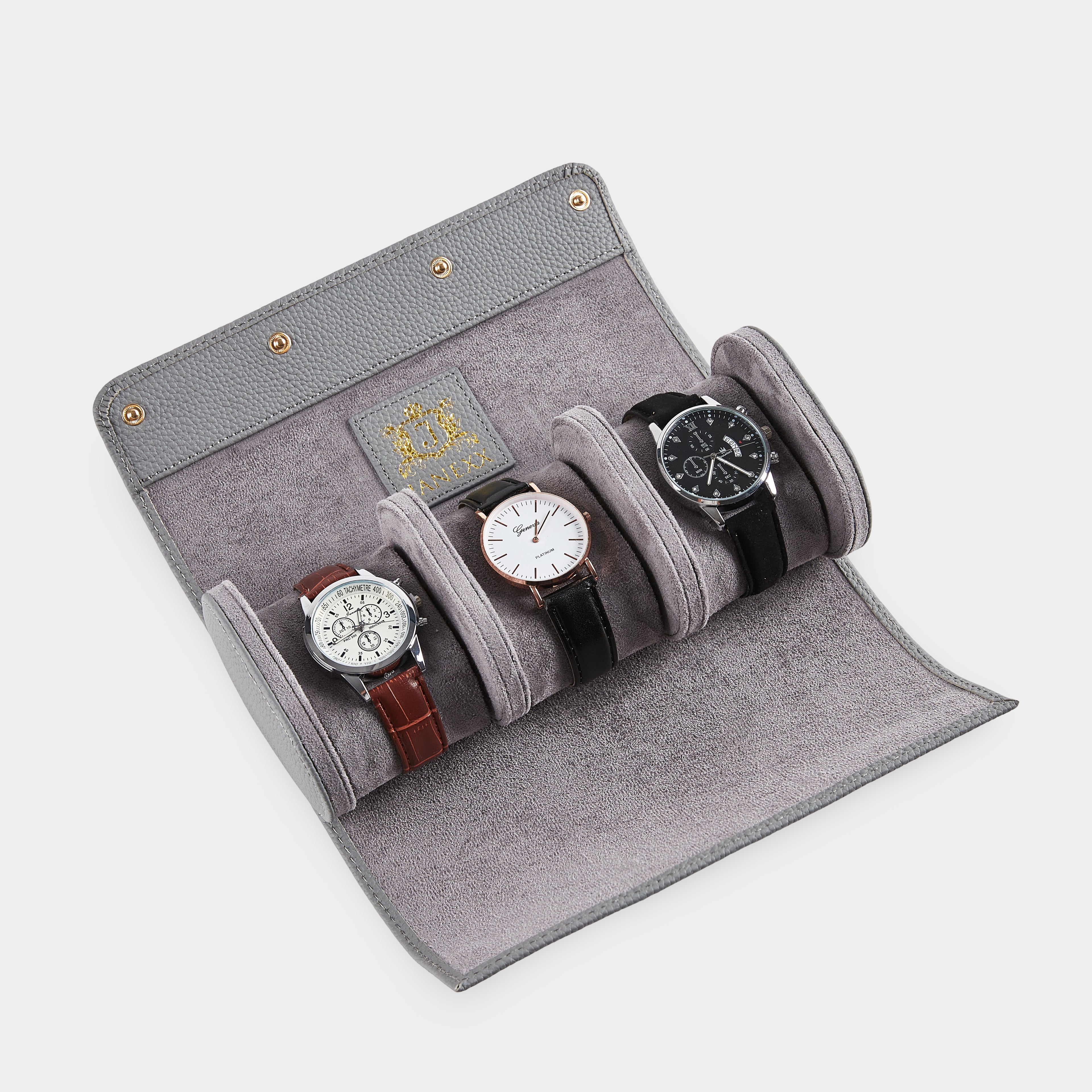 Janexx Leder Uhrenetui für 3 Uhren – Lichtgrau
Janexx Uhrenrolle aus Leder – Premium Qualität
Innenpolster Uhrenetui – sicherer Schutz für Armbanduhren